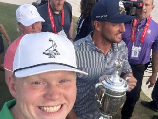 Hoke County golfer Robert Reedy (left) poses with Bryson DeChambeau after the U.S. Open at Pinehurst. (Hoke golf social media)