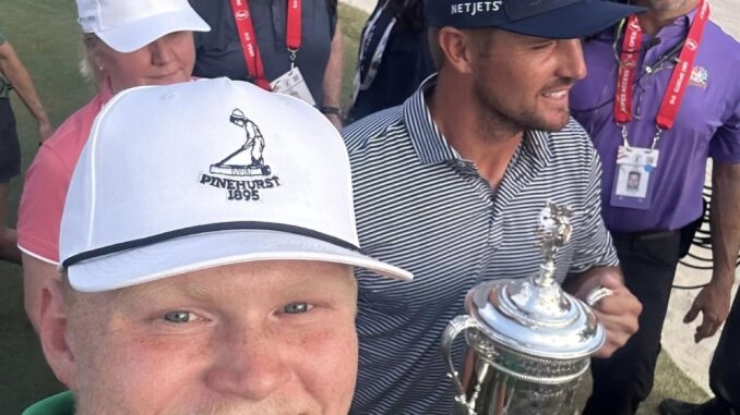 Hoke County golfer Robert Reedy (left) poses with Bryson DeChambeau after the U.S. Open at Pinehurst. (Hoke golf social media)